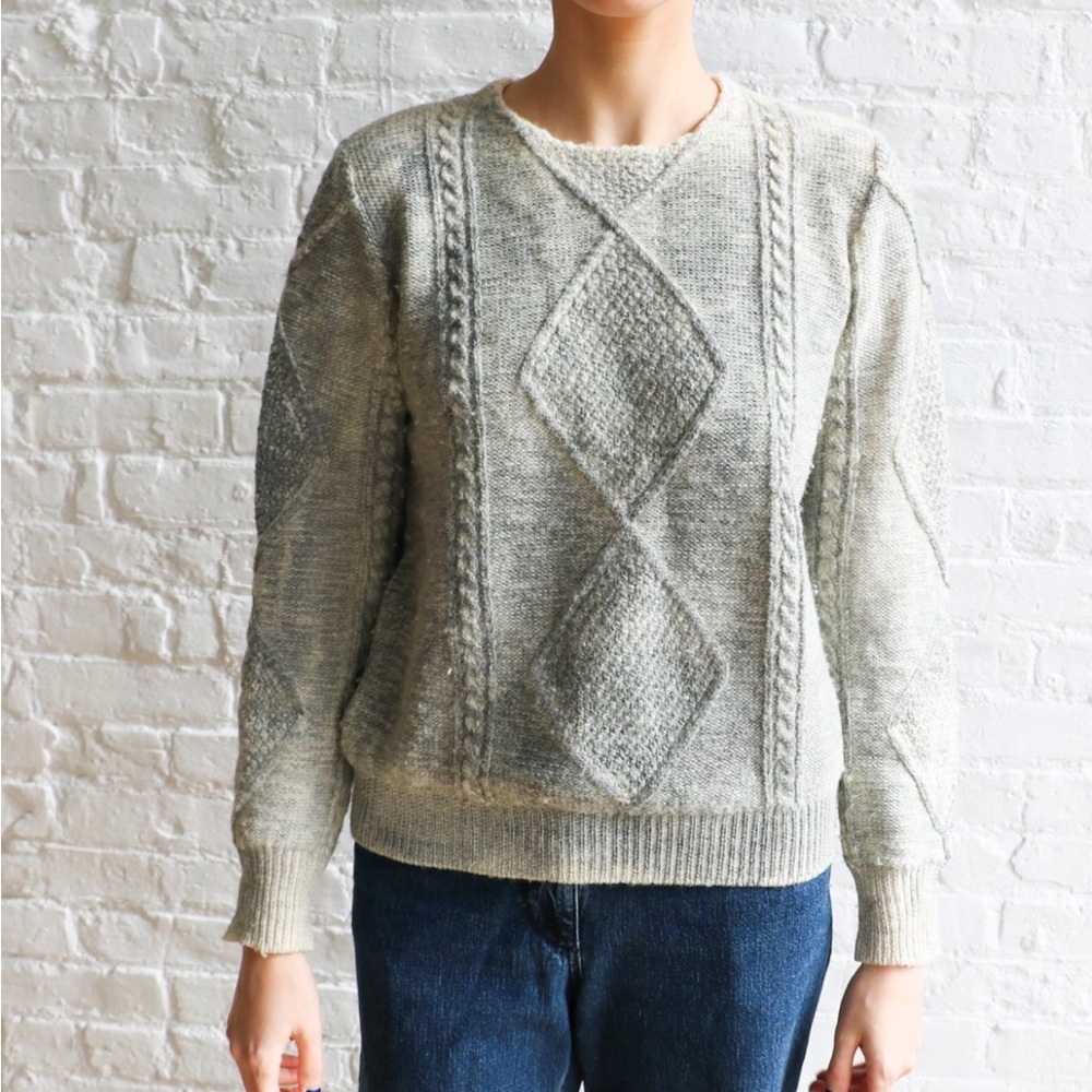 Maison Margiela Cozy Cable Knit Crewneck Sweater - Light Gray